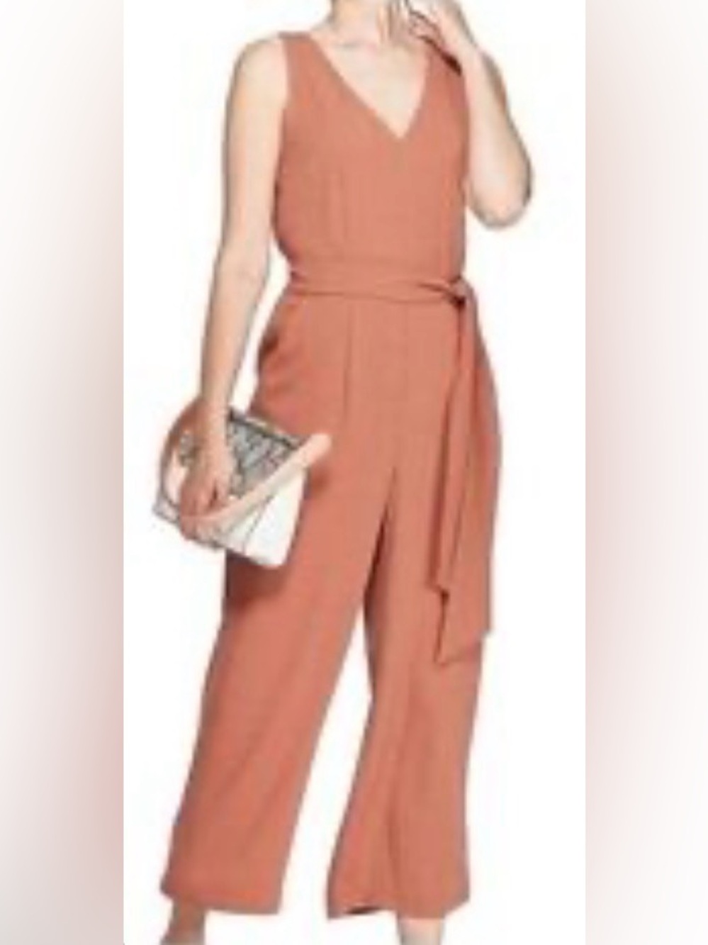A New Day Jumpsuit Size S Wide Leg Rust V-Neck Casual One Piece Tie Waist